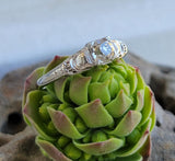 18k white gold old mine cut diamond solitaire antique estate ring - apx .45ct