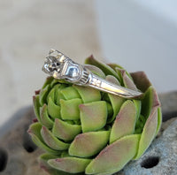 18k white gold old mine cut diamond solitaire antique estate ring - apx .45ct