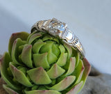 18k white gold old mine cut diamond solitaire antique estate ring - apx .45ct