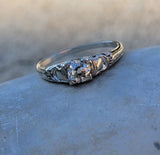 18k white gold old mine cut diamond solitaire antique estate ring - apx .45ct