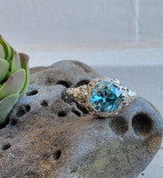 18k white gold Art Deco c.1920's natural blue zircon estate filigree ring