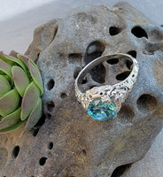 18k white gold Art Deco c.1920's natural blue zircon estate filigree ring