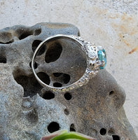 18k white gold Art Deco c.1920's natural blue zircon estate filigree ring