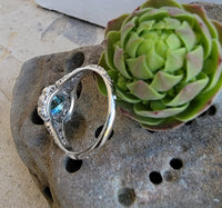 18k white gold Art Deco c.1920's natural blue zircon estate filigree ring