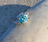 18k white gold Art Deco c.1920's natural blue zircon estate filigree ring