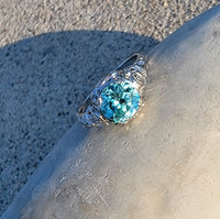 18k white gold Art Deco c.1920's natural blue zircon estate filigree ring