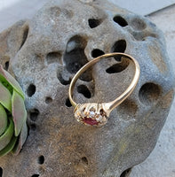 10k gold Edwardian ruby halo & rose cut diamond ring