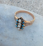 10k gold Victorian turquoise & seed pearl estate ring