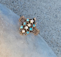 10k gold Victorian turquoise & seed pearl estate ring