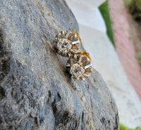 18k gold two tone old European cut diamond vintage screw back studs - apx .50ct tw