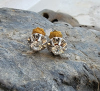 18k gold two tone old European cut diamond vintage screw back studs - apx .50ct tw