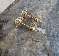 18k gold two tone old European cut diamond vintage screw back studs - apx .50ct tw