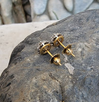 18k gold two tone old European cut diamond vintage screw back studs - apx .50ct tw