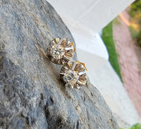 18k gold two tone old European cut diamond vintage screw back studs - apx .50ct tw