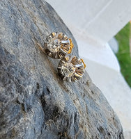 18k gold two tone old European cut diamond vintage screw back studs - apx .50ct tw