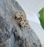 18k gold two tone old European cut diamond vintage screw back studs - apx .50ct tw