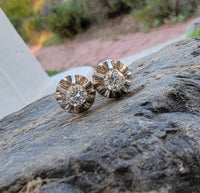 18k gold two tone old European cut diamond vintage screw back studs - apx .50ct tw
