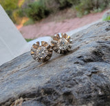 18k gold two tone old European cut diamond vintage screw back studs - apx .50ct tw