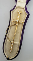 14k gold seed pearl SWORD estate pin