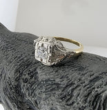 14k gold two tone diamond estate Deco c.1930's ring -apx .29ct
