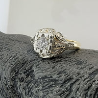 14k gold two tone diamond estate Deco c.1930's ring -apx .29ct