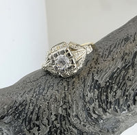 14k gold two tone diamond estate Deco c.1930's ring -apx .29ct