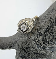 14k gold two tone diamond estate Deco c.1930's ring -apx .29ct