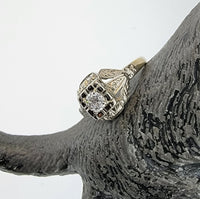14k gold two tone diamond estate Deco c.1930's ring -apx .29ct