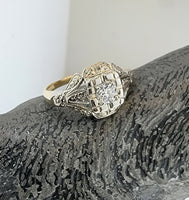 14k gold two tone diamond estate Deco c.1930's ring -apx .29ct