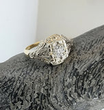14k gold two tone diamond estate Deco c.1930's ring -apx .29ct