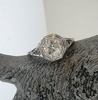 18k white gold vintage Art Deco Diamond & Sapphire filigree Ring