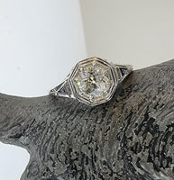 18k white gold vintage Art Deco Diamond & Sapphire filigree Ring