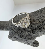 18k white gold vintage Art Deco Diamond & Sapphire filigree Ring