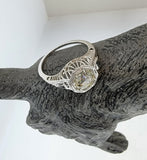 18k white gold vintage Art Deco Diamond & Sapphire filigree Ring