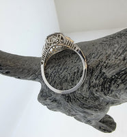18k white gold vintage Art Deco Diamond & Sapphire filigree Ring