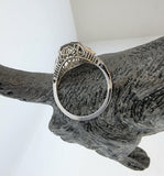 18k white gold vintage Art Deco Diamond & Sapphire filigree Ring