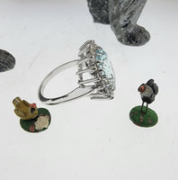 14k white gold oval aquamarine & diamond estate ring