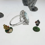14k white gold oval aquamarine & diamond estate ring