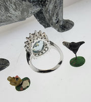 14k white gold oval aquamarine & diamond estate ring