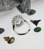14k white gold oval aquamarine & diamond estate ring