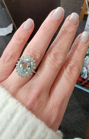 14k white gold oval aquamarine & diamond estate ring