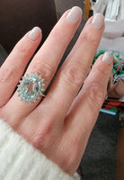 14k white gold oval aquamarine & diamond estate ring
