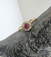10k gold Edwardian ruby halo & rose cut diamond ring