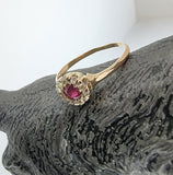 10k gold Edwardian ruby halo & rose cut diamond ring