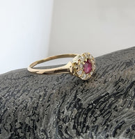 10k gold Edwardian ruby halo & rose cut diamond ring