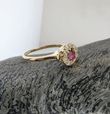 10k gold Edwardian ruby halo & rose cut diamond ring