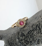 10k gold Edwardian ruby halo & rose cut diamond ring