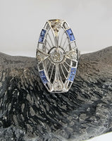 18k gold  Diamond & Sapphire estate Art Deco c.1920's filigree glove shield Ring