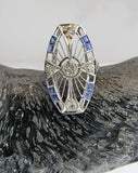 18k gold  Diamond & Sapphire estate Art Deco c.1920's filigree glove shield Ring