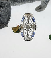 18k gold  Diamond & Sapphire estate Art Deco c.1920's filigree glove shield Ring